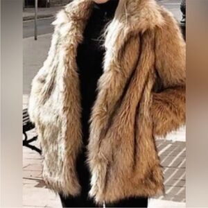 Zara Faux Fur Coat Brown Small